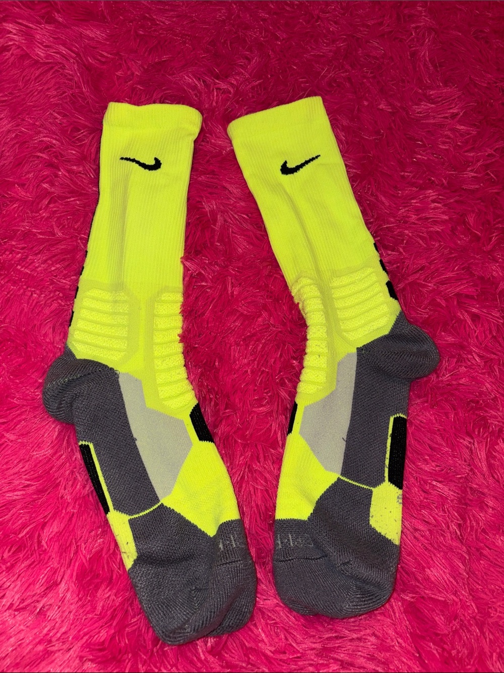 Nike Neon Yellow and Gray Athletic Hyper Elite Crew Socks